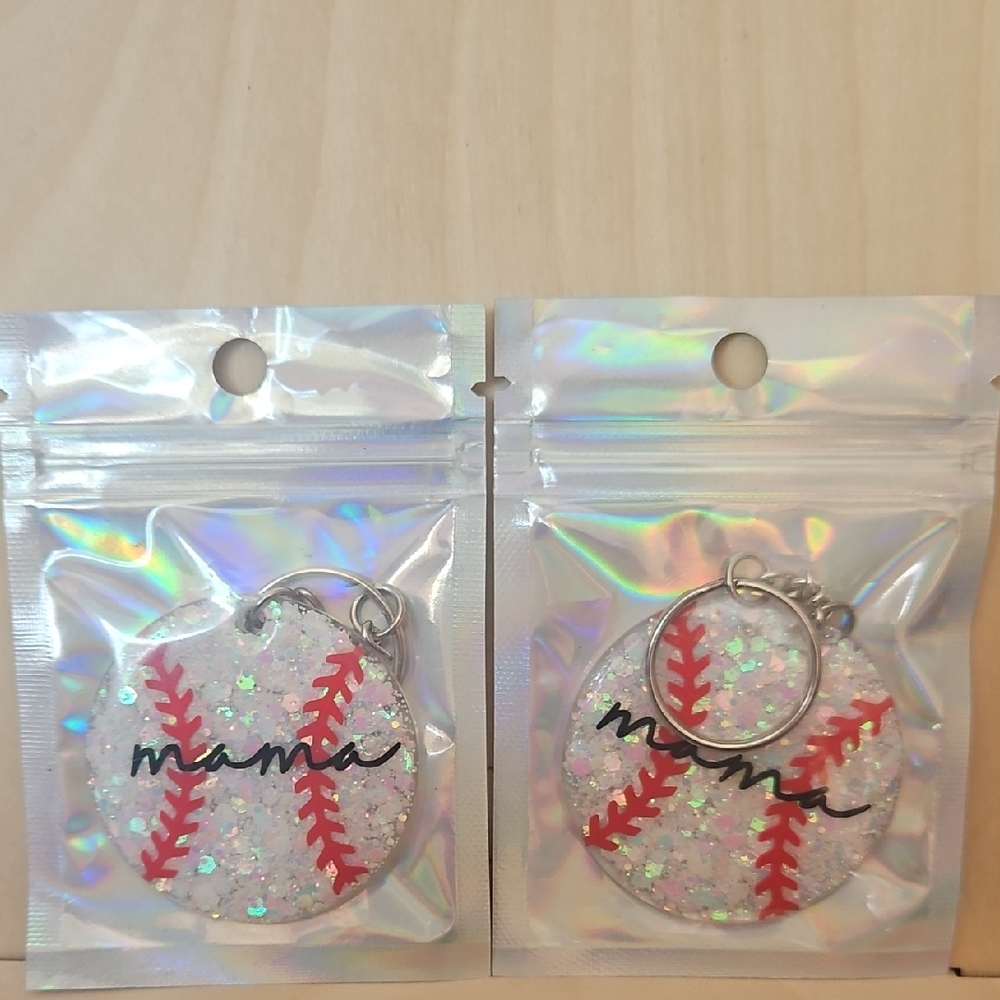 Baseball Mom Mama Keychain with Glitter Accents Acrylic Custom Made